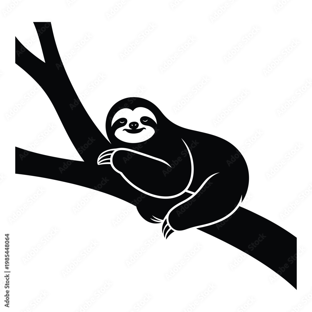 Fototapeta premium Sloth Resting on a Branch Vector, Silhouette, Illustration