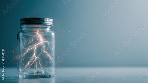 Electricity trapped inside the glass jar, showcasing energy, innovation, and power