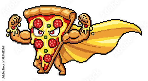 Mighty Pizza Superhero Character with Golden Cape.