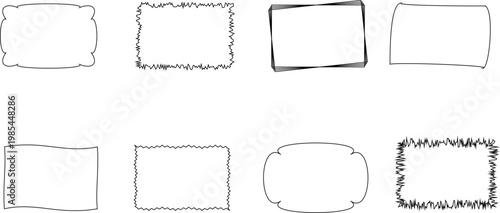 Abstract Hand Drawn Rectangle Frame Set Minimal Line Borders. Sketch Style Border Frames Collection Isolated on White