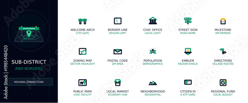 Quadro em tela Sub-District and Regional Zoning Vector Icon Set, Minimalist Outline UI Elements
