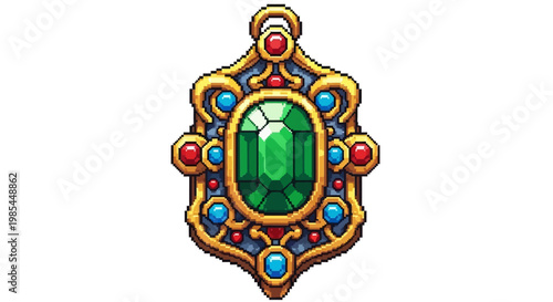 Ornate Emerald Pendant with Gold and Gemstone Accents.