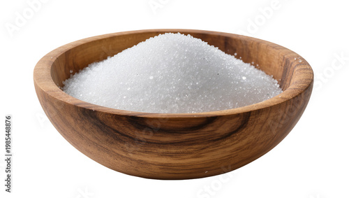 Quadro su tela Wooden bowl filled with granulated white sugar crystals