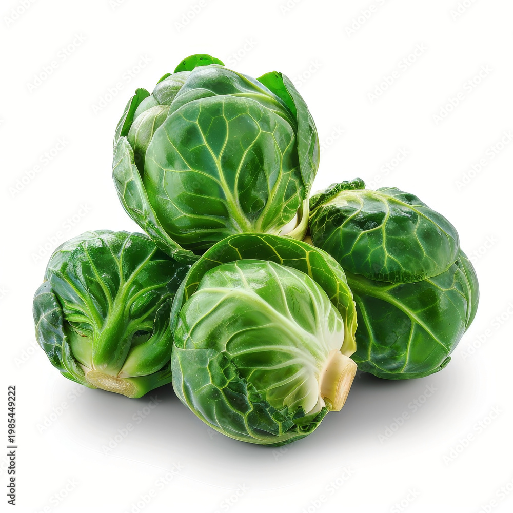 Obraz premium Fresh, vibrant green Brussels sprouts, clustered together, showcasing their tight, leafy heads