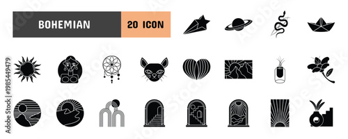 20 Bohemian Glyph Icon Illustration Set