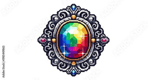 Ornate Oval Gemstone Pendant with Rainbow Colors.