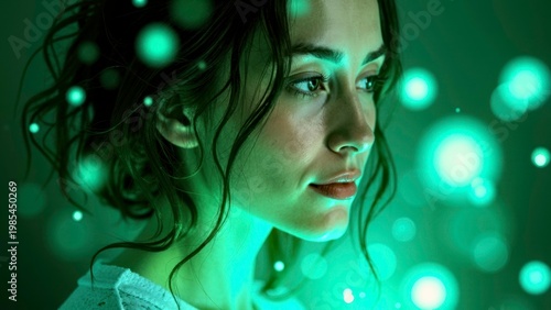 Woman Profile Green Bokeh