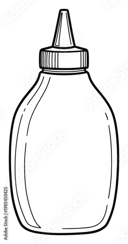 Bold outline graphic of a kitchen squeeze bottle with a pointed spout, excellent for illustrating food packaging, cooking concepts, or as an educational diagram.