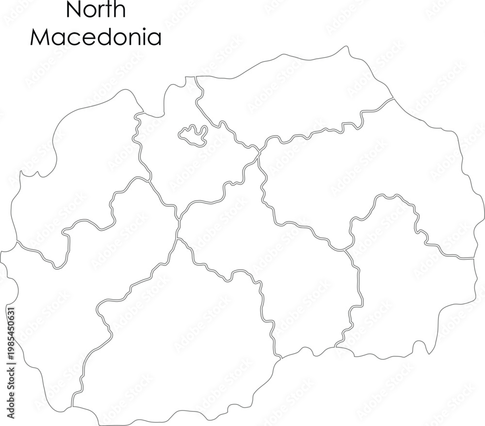 Obraz premium North Macedonia outline map with administrative boundaries vector illustration 