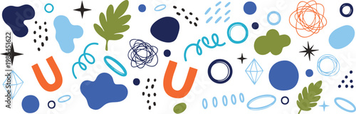 Modern vector illustration of abstract organic shapes and playful doodle objects