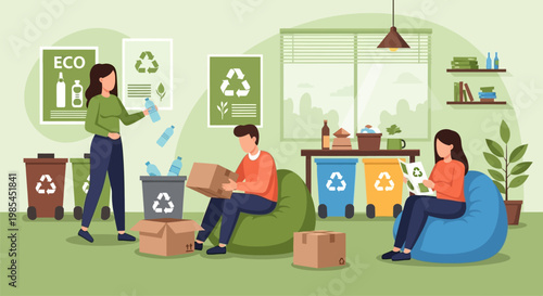 People actively participating in recycling and eco-friendly activities.