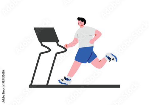 ランニングマシンを使って走る男性のイラスト