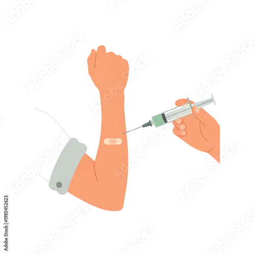 Illustration of person receiving vaccine injection in arm with syringe and bandage