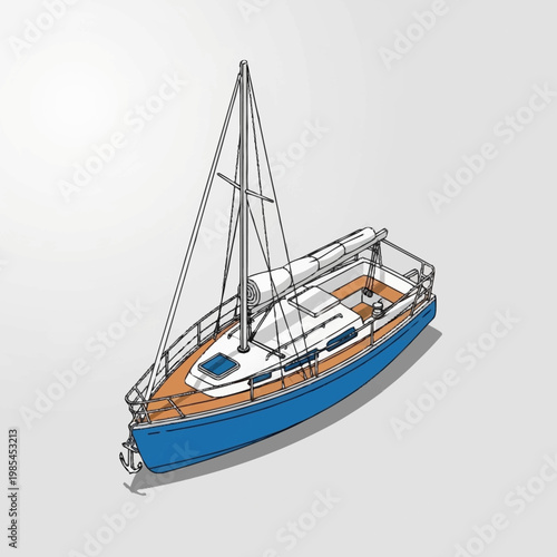 Foto a blue sailboat with a white and brown deck.