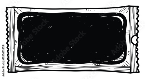 Empty handdrawn black rectangle package wrapper with textured borders, ideal for snack product branding, candy bar mockups, or a customizable message board.