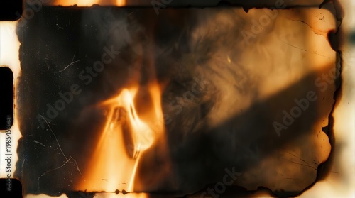 Burning Vintage Film Strip With Flame.