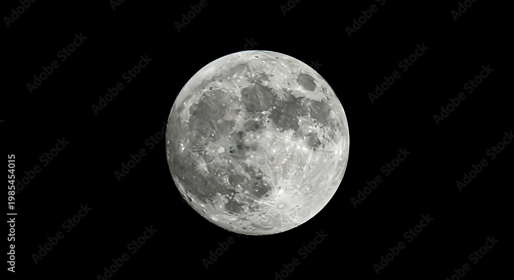 Fototapeta premium Detailed close-up of a bright, textured full moon set against a vast, black space background