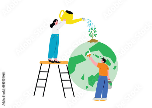 地球環境に配慮する男女のイラスト
