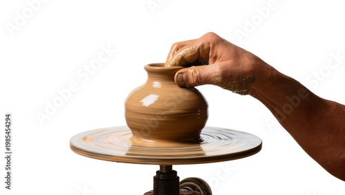 Obraz na płótnie Clay vase forming on potter s wheel with artisan s hands