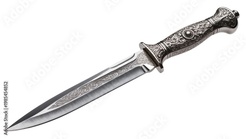 Canvastavla Ornate silver dagger with decorative handle and blade