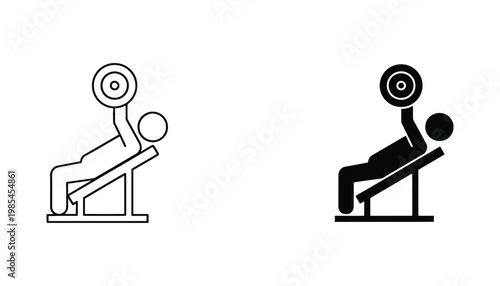 Weightlifter Bench Press Exercise Workout Icon Vector Fitness