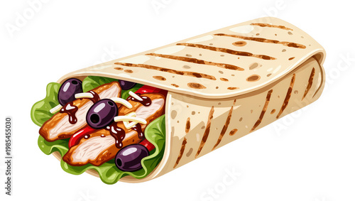 Grilled Chicken Wrap with Olives Cheese and Lettuce