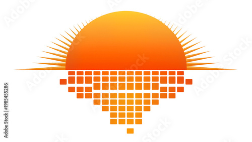Orange Sunburst with Pixelated Pyramid Shape Below