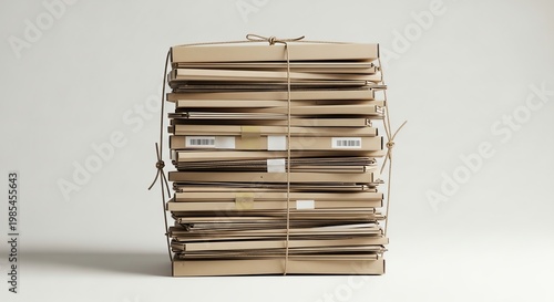 Stack of neatly organized cardboard boxes on a plain background.