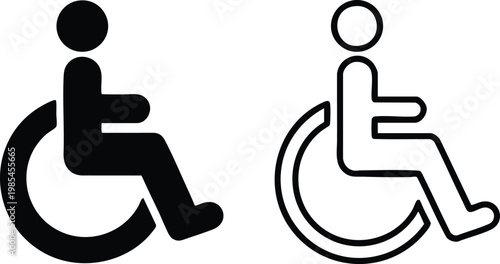 Black and White International Symbol of Access (ISA) Silhouettes, Modern Universal Accessibility and Mobility Vector Graphics, Minimalist Disability Access and Wheelchair User Icon Set, vector.