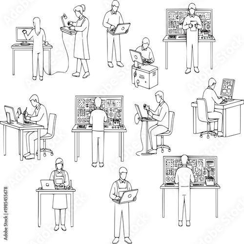 diverse professionals working in office and home settings flat vector illustration