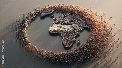 Crowd Formed Earth Globe Shaped by People Concept Illustration