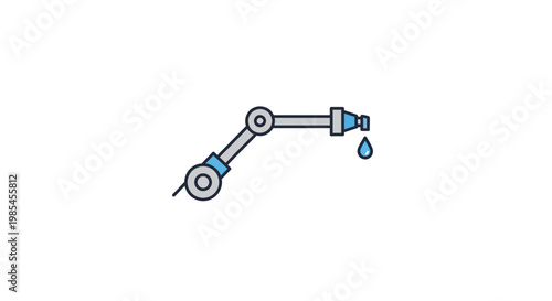 Industrial robotic arm dispensing liquid.