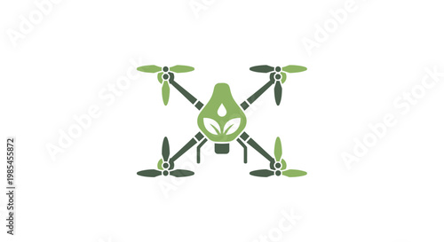 Green drone with leaf design flying high.