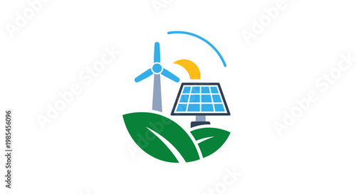 Eco friendly energy concept with solar panel and wind turbine.