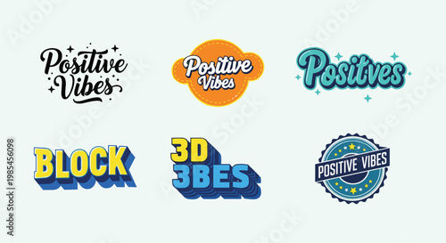 A collection of vibrant and colorful typographic designs featuring the words positive and vibes in various styles high quality professional detailed modern elegant
