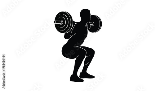 A striking black silhouette depicts a muscular man powerfully performing a barbell squat showcasing strength and athletic prowess silhouette high quality professional detailed modern