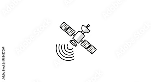Satellite in space with signal waves.