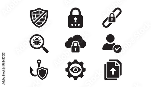 Cybersecurity and digital security icons: protection and privacy with security