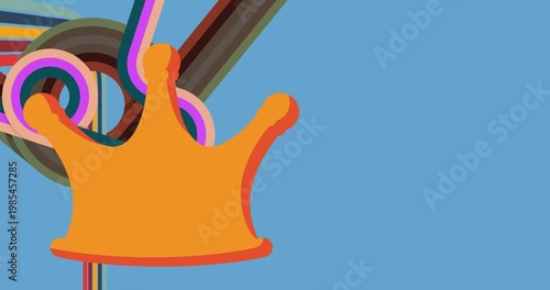 Retro 70s Background animation with Crown. Groovy Royal 1970s art video. Minimalistic Vintage design, old-fashioned color artwork.