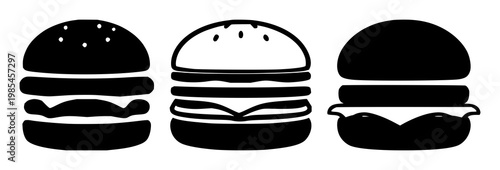 Hamburger menu icon set with solid black color and simple user interface design featuring navigation, symbol, website with button and options