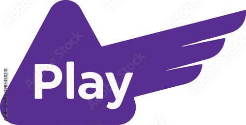 Dynamic purple icon with "Play" text, incorporating an abstract wing element, perfect for streaming services and interactive media engagement