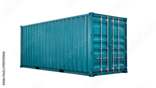 Billede på lærred Blue Steel Shipping Container with Locking Mechanisms and Vertical Ribbing