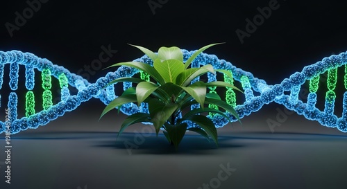 Advanced Genetic Engineering with DNA Double Helix and Plant Illustration.