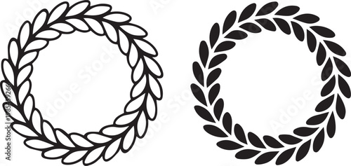 Laurel Wreath Circle Icons,Award, Victory and Achievement Symbol Set Isolated on White Background.