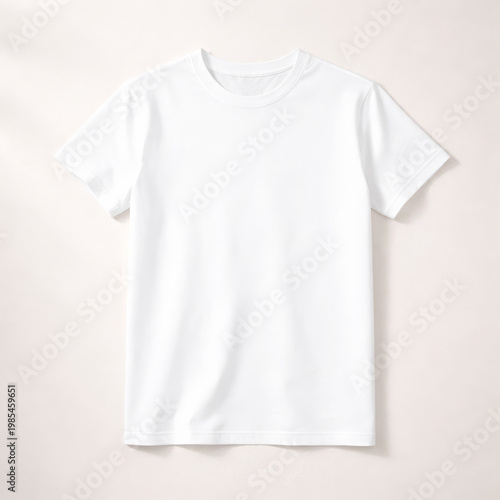 Blank white t shirt mockup with peaceful minimal style for casual fashion apparel design, clean cotton fabric shirt template isolated on light background for comfortable clothing branding display