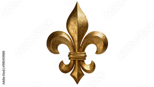 Canvastavla Antique ornate golden fleur-de-lis emblem with textured surface