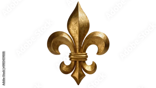 Fototapeta na wymiar Antique ornate golden fleur-de-lis emblem with textured surface