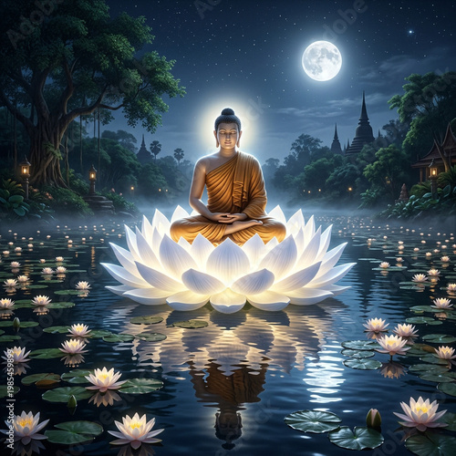 Buddha Meditating on Giant ...