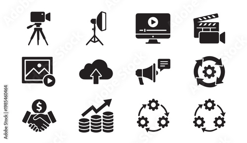 Media production and business icons photography finance with production