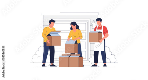 Young Adults Moving Boxes in Front of House